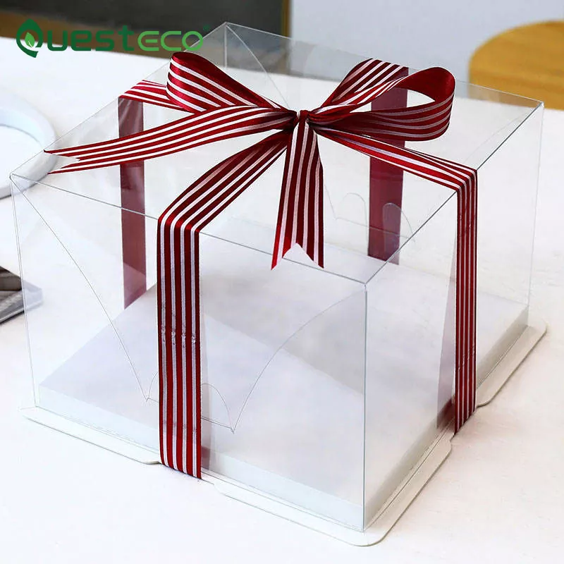 Caja de pastel cuadrada transparente de 8 pulgadas y 10 pulgadas