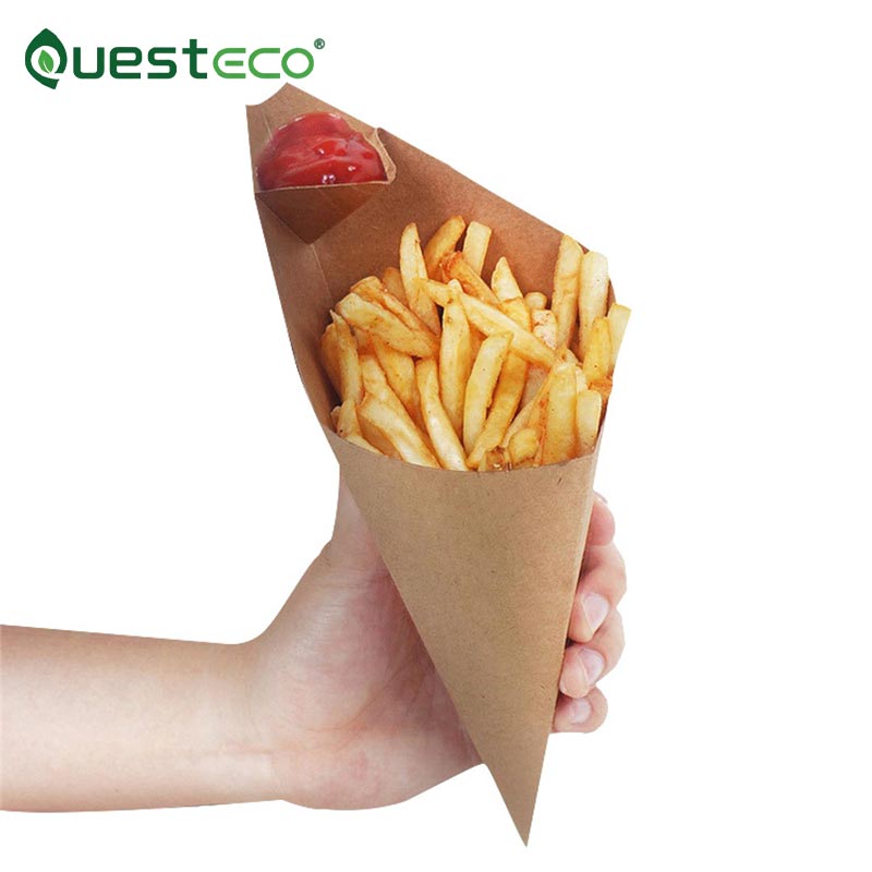 Caja de embalaje de papel para papas fritas en cono