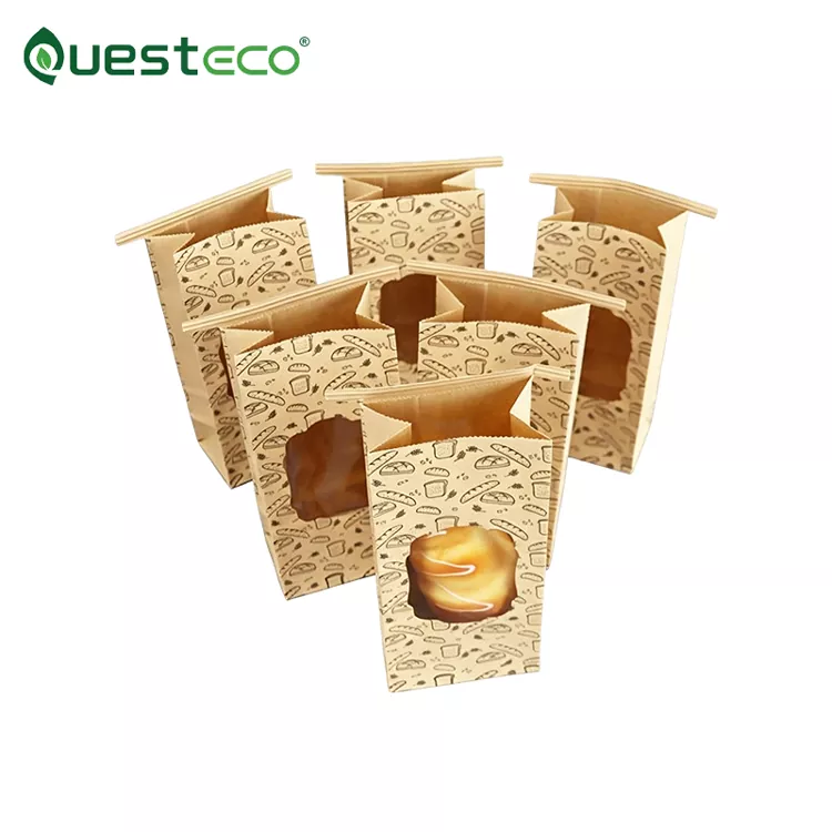 Bolsa de papel para embalaje de pan Kraft marrón impresa con alimentos