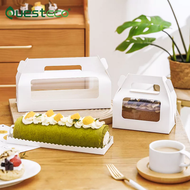 Manejar la caja de pastel de rollo suizo