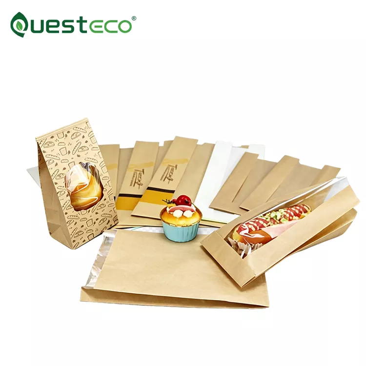 Bolsa de pan de papel Kraft marrón blanco a prueba de aceite